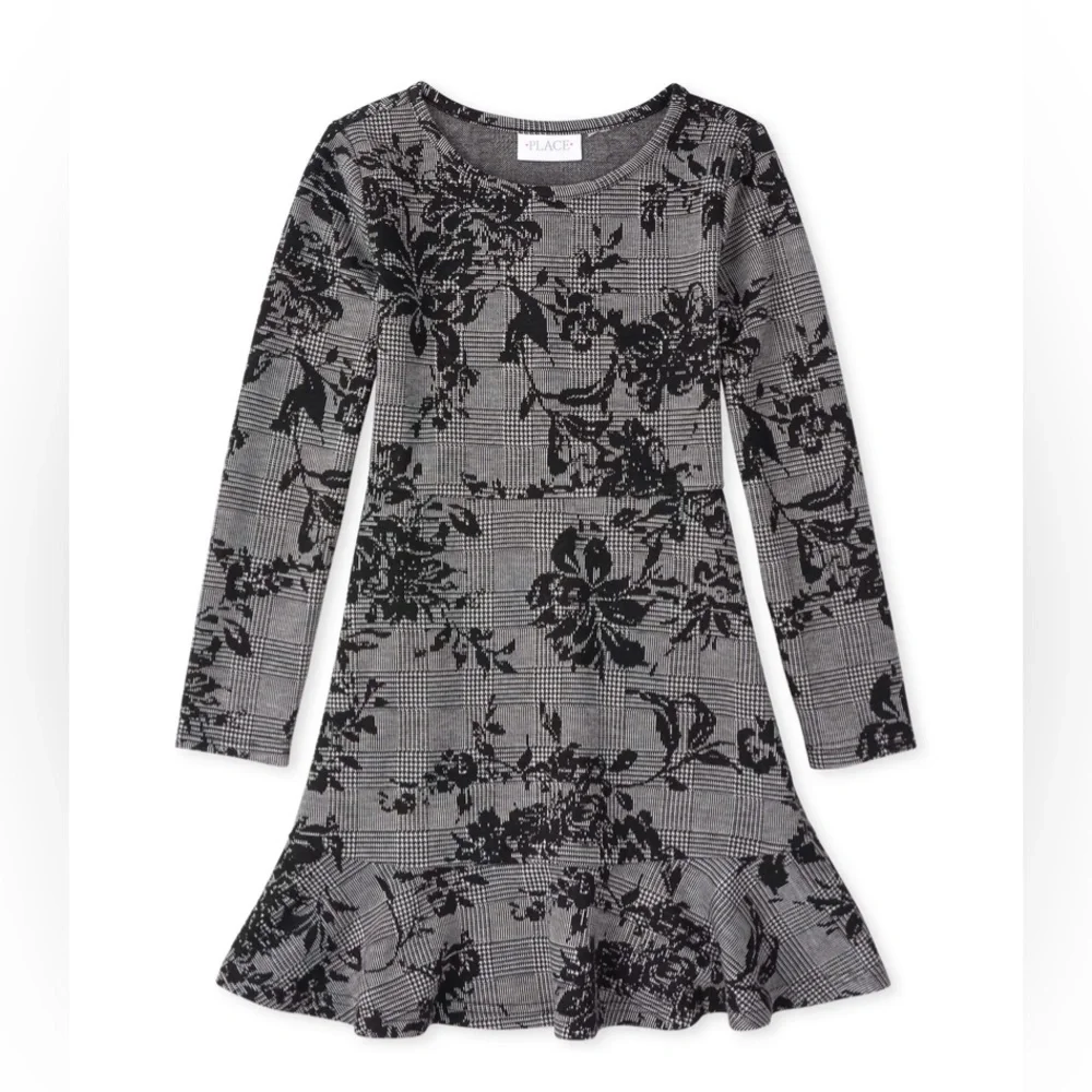 Children’s Place NWT Girls Floral Ruffle Dress - Black. Size XL.